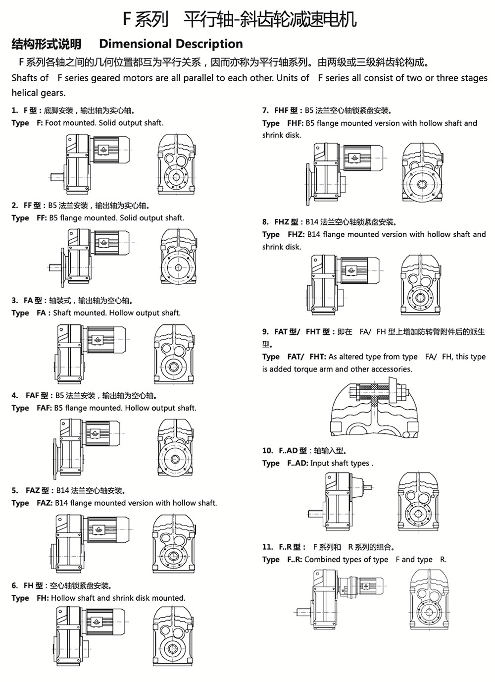 F系列平行軸斜齒輪減速電機(jī)結(jié)構(gòu)形式說(shuō)明